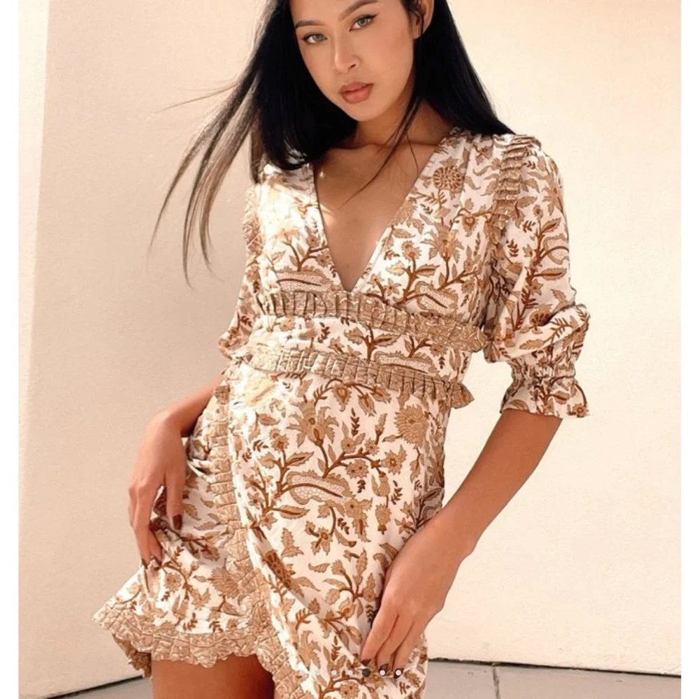 Cleobella Victoria Mini Dress NWT V Neck Tan Wrap Dress - Picture 2 of 15